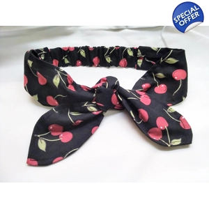 Cherries Tie Headband, Cherry Print cotton scrunchie letterbox gift