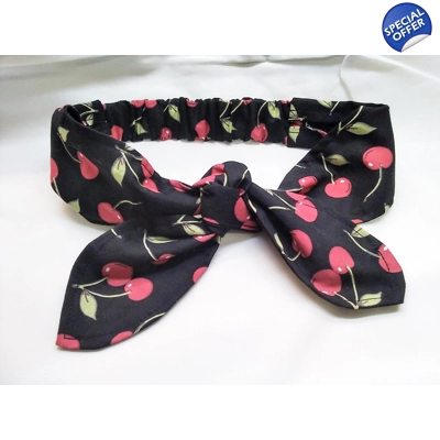 Cherries Tie Headband, Cherry Print cotton scrunchie letterbox gift