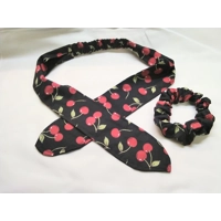 Cherries Tie Headband, Cherry Print cotton scrunchie letterbox gift