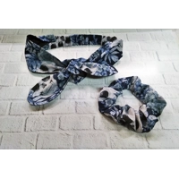 Gothic Skull Headband: Blue Halloween Cotton Hair Tie, Blue Scrunchie