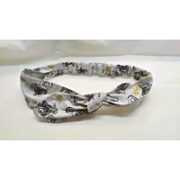 Grey Motorcycle Self-Tie Headband & Scrunchie Set - Cotton Hairband