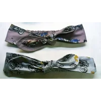 Grey Motorcycle Self-Tie Headband & Scrunchie Set - Cotton Hairband