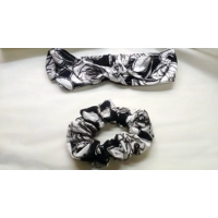 Black Rose Headband, Black floral hair accessory, cotton reusable elasticated
