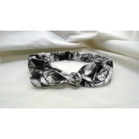 Black Rose Headband, Black floral hair accessory, cotton reusable elasticated