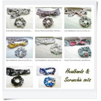 Grey and Pink Roses Tie Headband and Scrunchie, floral hairband, cotton reusable