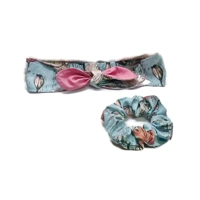 Green Floral Cotton Scrunchie & Headband Set - Handmade in Yorkshire