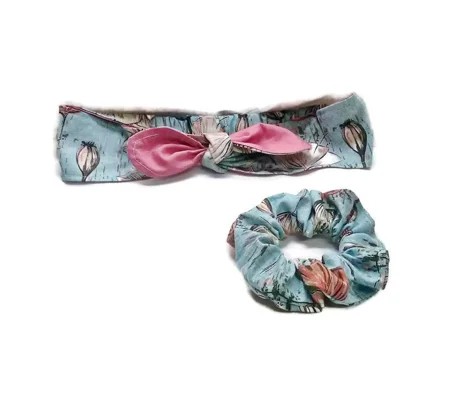 Green scrunchie Flowers Green Headband floral cotton reusable elasticated hairband, letter box gift