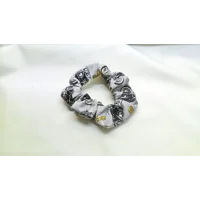 Grey Motorcycle Self-Tie Headband & Scrunchie Set - Cotton Hairband