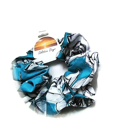 Scrunchie Blue Roses Women Hair Accessories, Blue Floral Headband, Letterbox Gift