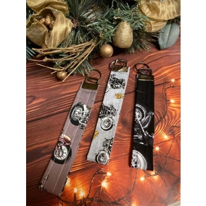 Grey motorcycle keyfob motorbike keyring brown wrist strap keychain