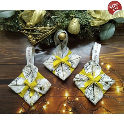 Bees Folded Fabric Christmas Ornament, tree decoration, se..