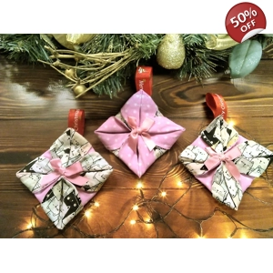 Christmas Tree Cat Folded Fabric Christmas Ornament Handmade Christmas Tree Decorations, made in Yo