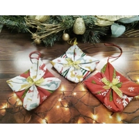 Christmas red and silver star tree decoration, Reusable Fabric Tree Ornament