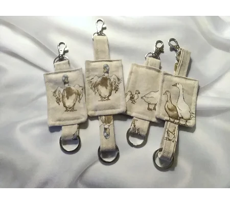 Letter Box Gift Ducks Linen Keyring Luggage Tag Geese Keyfob, Eco Friendly Fabric Keychain Made in