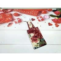 Red rose fabric keyring, cotton anniversary gift, luggage tag, letterbox gift handmade in Yorkshire