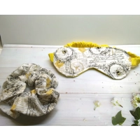 Bee cotton fabric sleep mask, padded beauty mask and bee scrunchie, letterbox gift hand