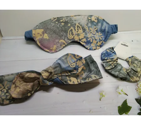 Batik self tie headband, blue batik scrunchie, batik sleep mask
