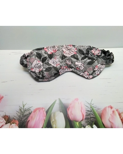 Beauty Sleep Mask Grey and Pink Roses Tie Headband and Scrunchie, floral hairband, cotton reusable Beauty Sleep Mask Grey and Pink Roses Tie Headband and Scrunchie, floral hairband, cotton reusable