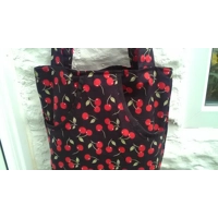 Cherries Print Shoulder Bag, Lined Casual Tote Bag, handmade in Yorkshire