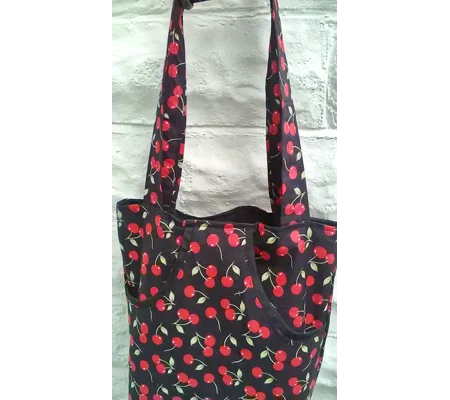 Cherries Print Shoulder Bag, Lined Casual Tote Bag, handmade in Yorkshire