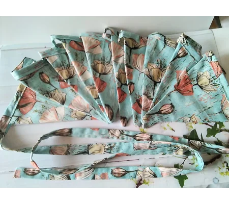 Green Bunting Reusable Full size Flowers Cotton Bunting & Storage Bag, 10 flags double sided