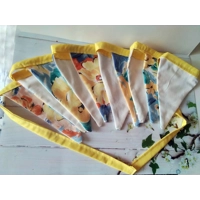 Yellow flowers cotton bunting & bag, 10 flags double sided, 2.6 metres