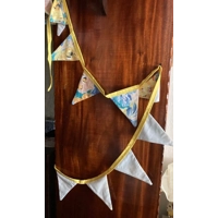 Yellow flowers cotton bunting & bag, 10 flags double sided, 2.6 metres