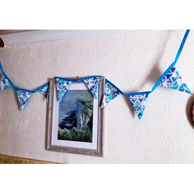 Blue Purple Cotton Bunting, 8 flags 2.2 metres Bunting, handmade in Yorkshire