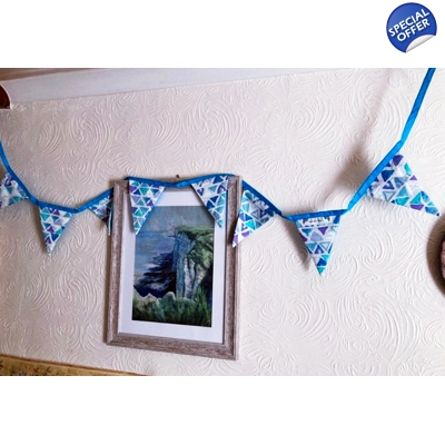 Blue Purple Cotton Bunting, 8 flags 2.2 metres Bunting, ha..