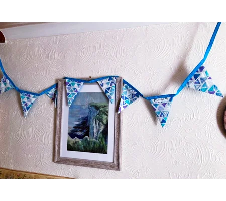 Blue Purple Cotton Bunting, 8 flags 2.2 metres Bunting, handmade in Yorkshire