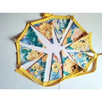 Yellow flowers cotton bunting & bag, 10 flags double sided, 2.6 metres