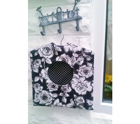 Lined Black Roses Peg Bag, Cotton Laundry Bag includes a Wood Hanger, made in Yorkshire