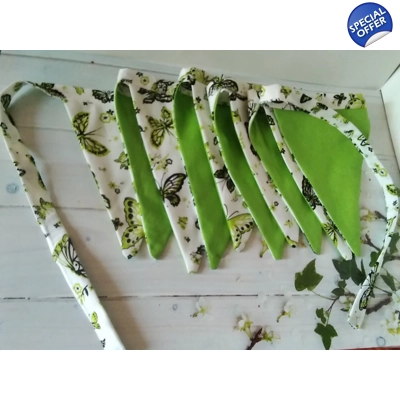 Green butterfly bunting Full size reusable cotton bunting , 10 flags double sided and 2.2 metres lon