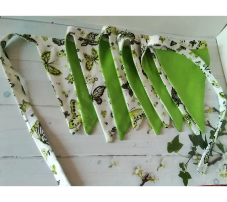Butterfly Bunting, Spring Bunting, Reusable Green Cotton Party Decor. Double Sided 2.2 metres long