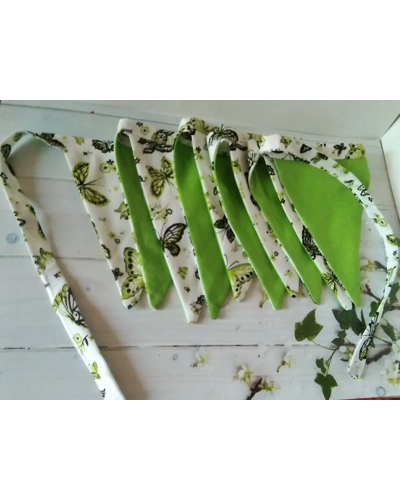 Green butterfly bunting Full size reusable cotton bunting , 10 flags double sided and 2.2 metres lon Green butterfly bunting Full size reusable cotton bunting , 10 flags double sided and 2.2 metres lon