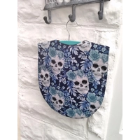 Blue peg bag skulls print cotton lined laundry bag, wood hanger included, handmade in Yorkshire