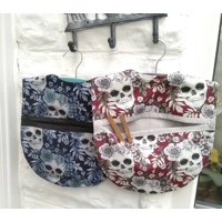 Blue peg bag skulls print cotton lined laundry bag, wood hanger included, handmade in Yorkshire