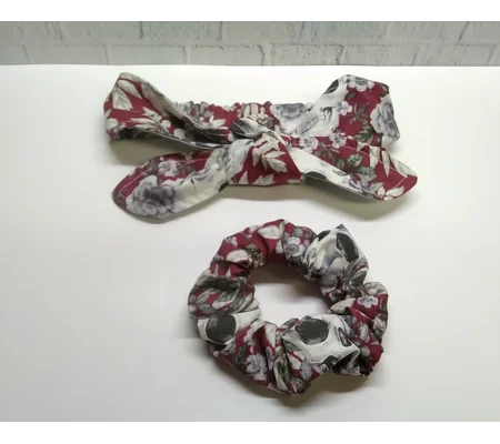 Gothic skulls tie Knot red Headband, Red Skulls Print cotton scrunchie handmade in Yorkshire