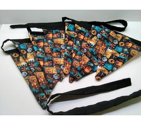 Halloween Bunting , 10 flags 2.5 metres, Double Sided Orange Cotton Bunting, Halloween Wall Decorati