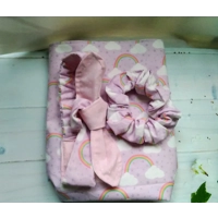 Rainbow headband and scrunchie cotton fabric, letter box gift handmade in Yorkshire