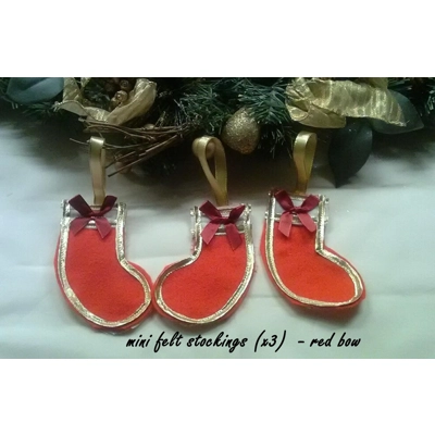 Mini Red Felt Stocking Christmas Tree Decoration with gold..