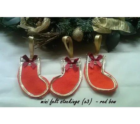 Mini Red Felt Stocking Christmas Tree Decoration with gold trim, reusable Fabric Tree Ornament handm