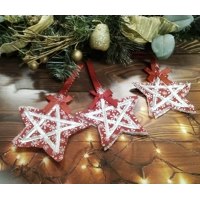 Set of 3 Red Felt Mini Stocking Christmas Tree Decoration with silver trim handmade in Yorkshire
