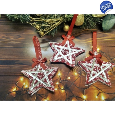 Christmas red and silver star tee decoration, Reusable Fabric Tree Ornament