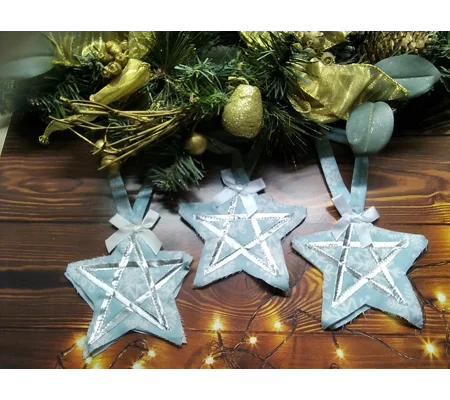 Christmas Tree Decoration Blue Star Reusable Fabric Tree Ornament, handmade in Yorkshire