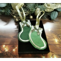 Mini Red Felt Stocking Christmas Tree Decoration with gold trim, reusable Fabric Tree Ornament handm