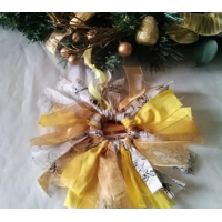 Red gold Mini rag wreath Christmas Tree Decoration eco friendly Fabric Ornament made in Yorkshire se