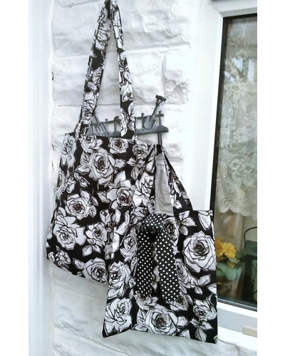 Black roses shoulder bag, eco friendly reusable cotton bag for life, made in Yorkshire Black roses shoulder bag, eco friendly reusable cotton bag for life, made in Yorkshire
