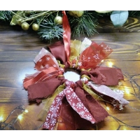 Eco friendly red gold ribbon mini wreath christmas tree decoration tree fabric ornament secret santa
