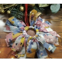 Cat fabric mini rag wreath, hanging decoration, reusable home decor ornament, letter box gift  handm